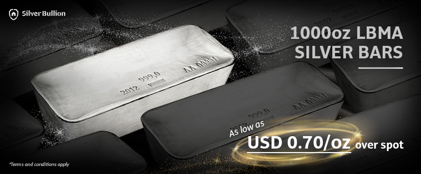1000 oz LBMA Silver Bars at only 0.70 USD / oz over spot