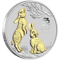 Silver Numis Australian Lunar Rabbit 2023 Gilded Coin 1 oz