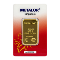 Gold Minted Bar Metalor (SG Lion Head Assay Card) - 1 oz