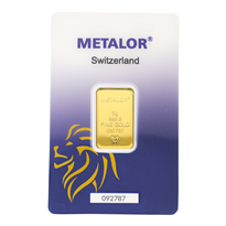 Gold Minted Bar Metalor (Swiss Lion Head Assay Card) - 5 gram