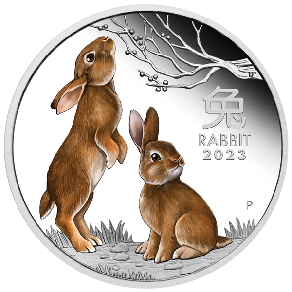 Silver Numis Australian Lunar Rabbit Color Proof 2023 Coin 1 oz