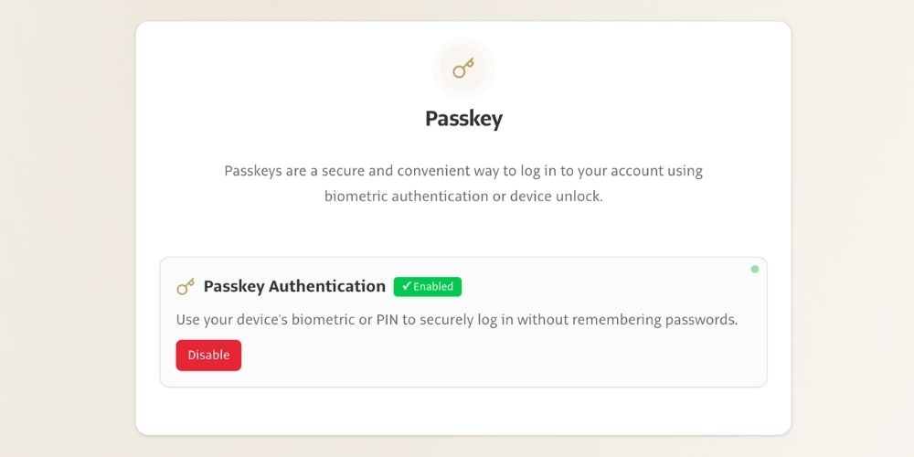 Passkey Authentication enabled