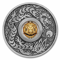 Silver Numis Rotating Charm Antiqued Dragon 2024 1oz