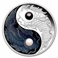 2024 Yin Yang Koi Fish 5oz Silver PR Coin with Pearl Inserts