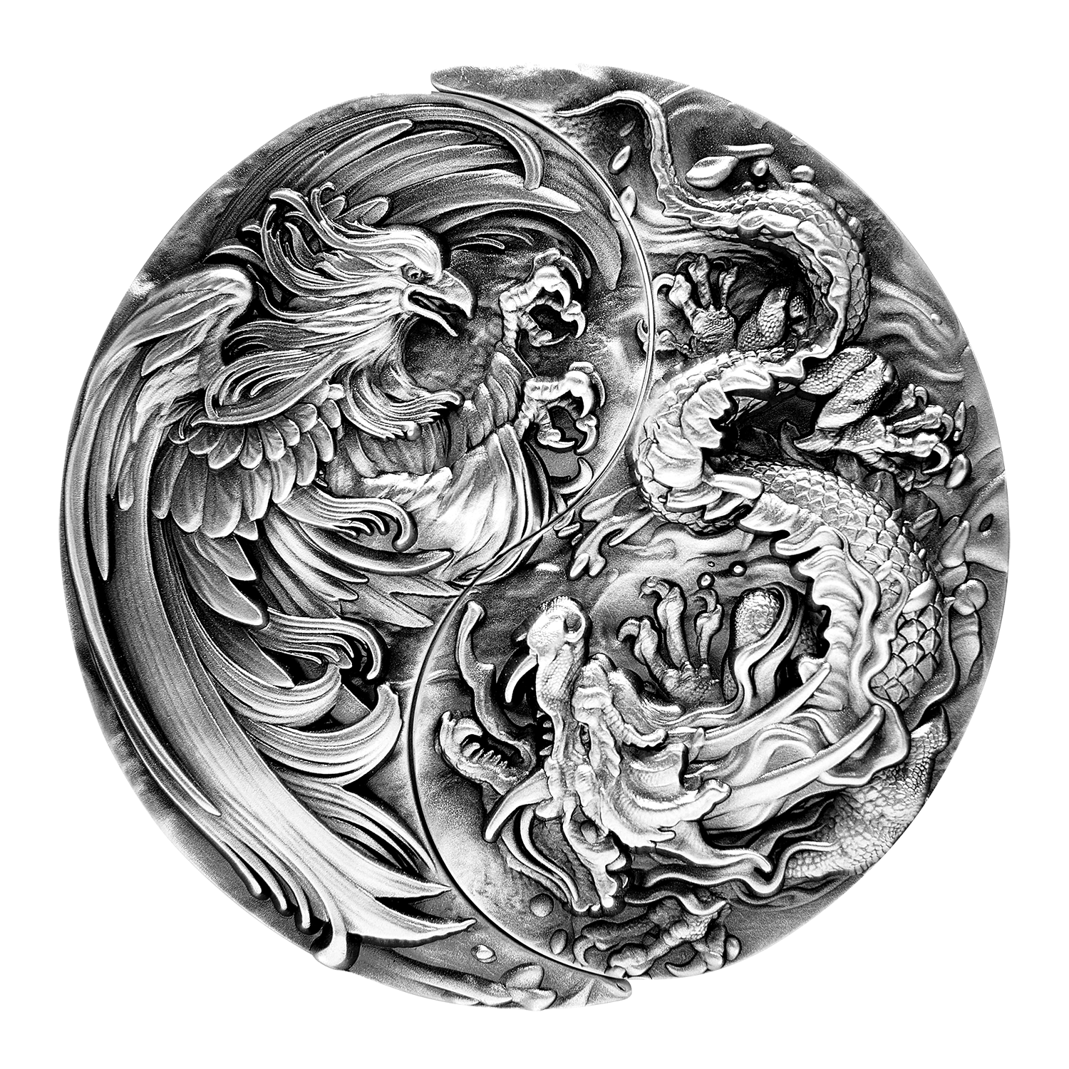 Silver Numis The Eternal Bond Dragon & Phoenix Antique 2021 4 oz
