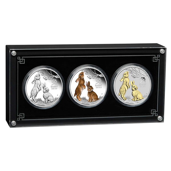 Silver Numis Australian Lunar Year Of The Rabbit Trio 1 oz 2023