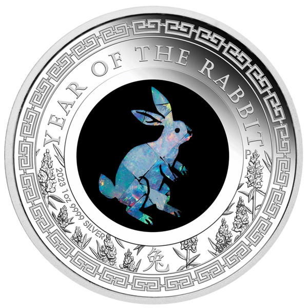 Silver Numis Australian Lunar Rabbit Opal Proof 2023 Coin 1 oz